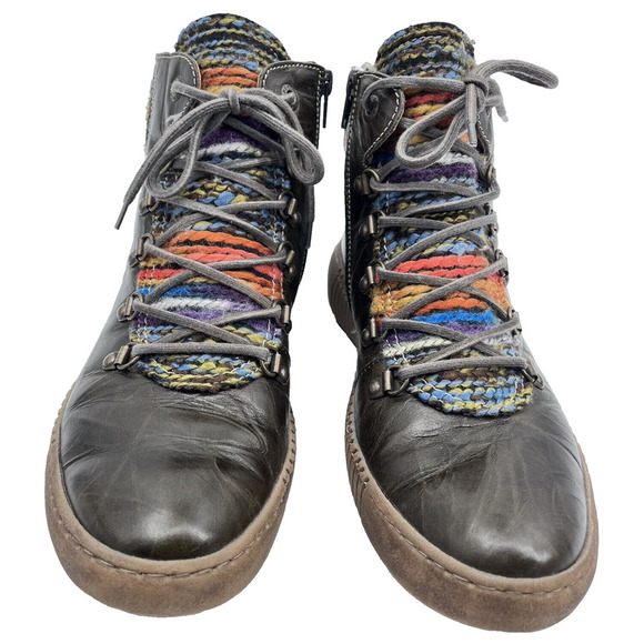 Josef Seibel Maren 06 Olive Leather Multicolor Knit Lace Up Boot Sneaker Size 41 - Picture 4 of 12
